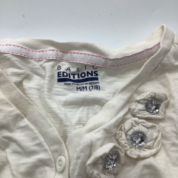 Basic Editions Girls White Shirt With Embellished Flowers Size M 7/8 - Picture 8 of 9